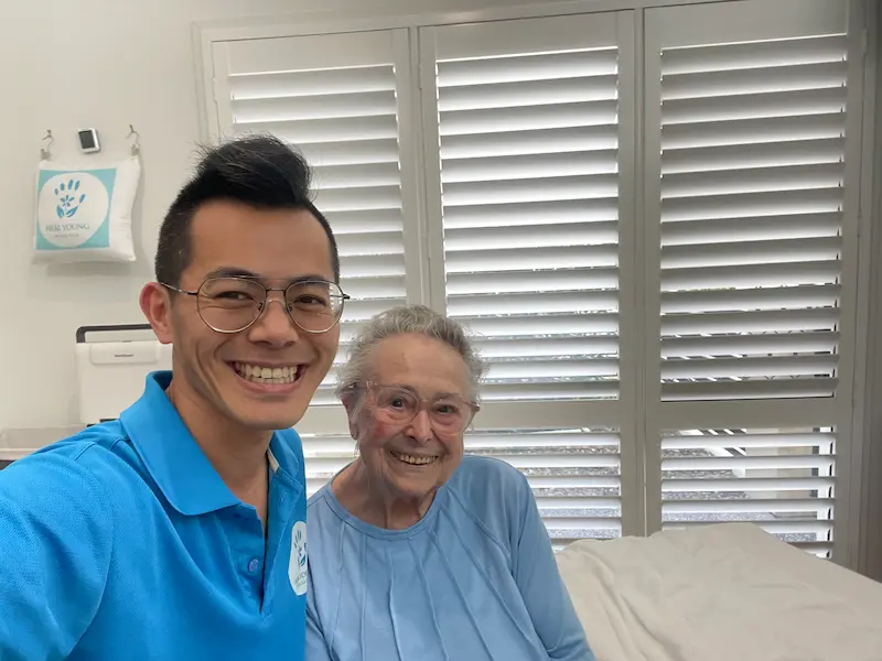 Hands-on remedial massage and mobility work for a senior client at Heal Young Massage Varsity Lakes