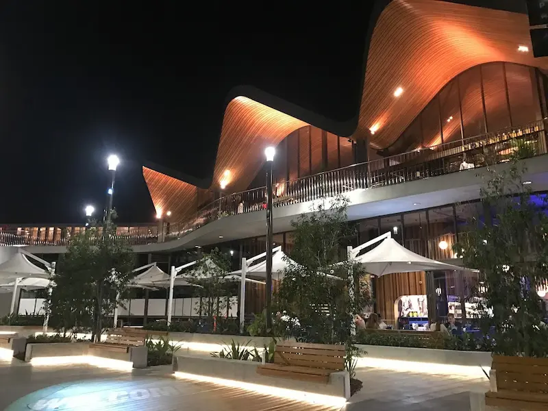 Robina Town Centre dining precinct at night, about 4 km from the Varsity Lakes clinic
